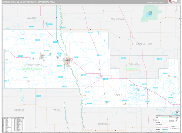 Grand Forks Metro Area Zip Code Wall Map